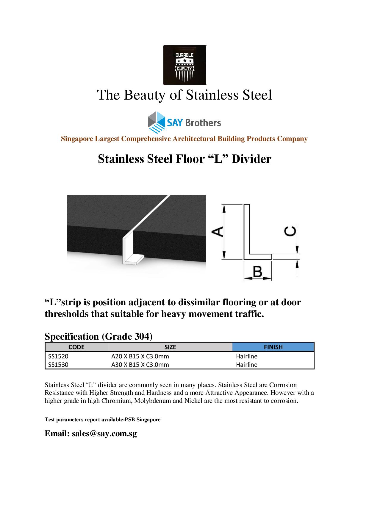 Stainless sSteel L Divider